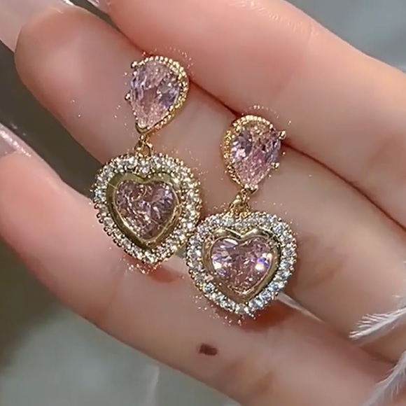 Coming soon! Cubic Zirconia Heart Earrings - Picture 2 of 7